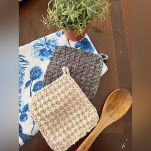 Set of 2 Handmade Cotton Potholders | Neutral Kitchen Decor | Heat Resistant